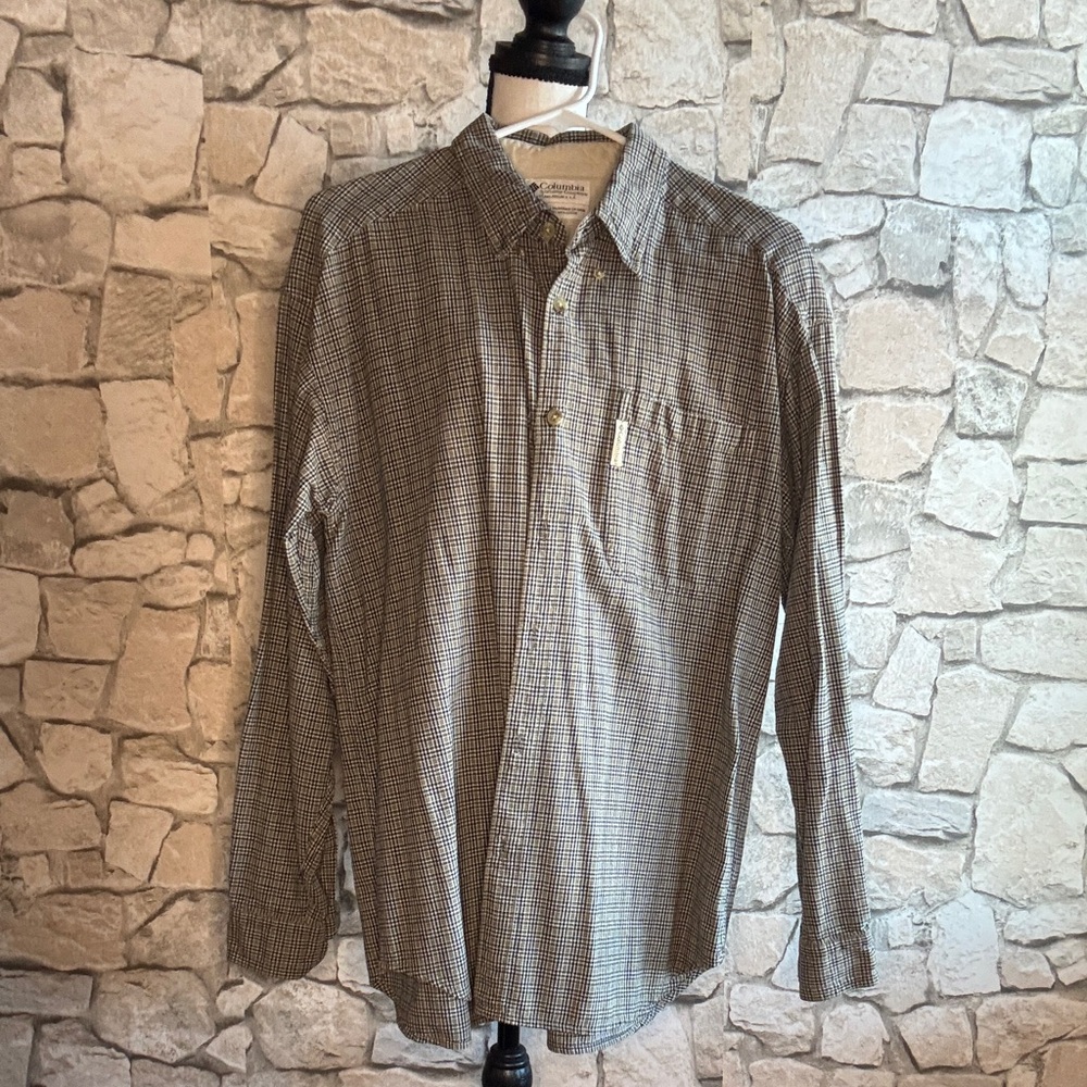 Columbia Men's Brown Checkered Button Down Shirt